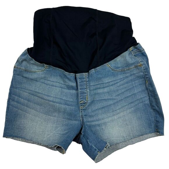 Ingrid & Isabel Maternity MIDI Shorts Denim Blue Jean Plus Sz 16W Stretch Cutoff - Picture 1 of 5
